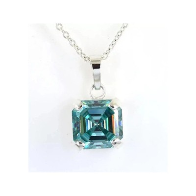 Certified 3.00 Ct Lab Grown Blue Diamond Asscher Solitaire Pendant 925 Silver