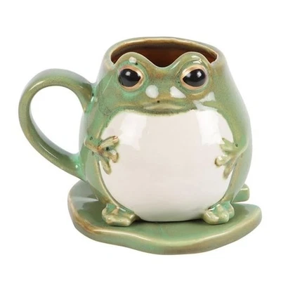 JONES HOME & GIFT Quirky Frog Shaped Mug and Lily Pad Coaster Set In Box