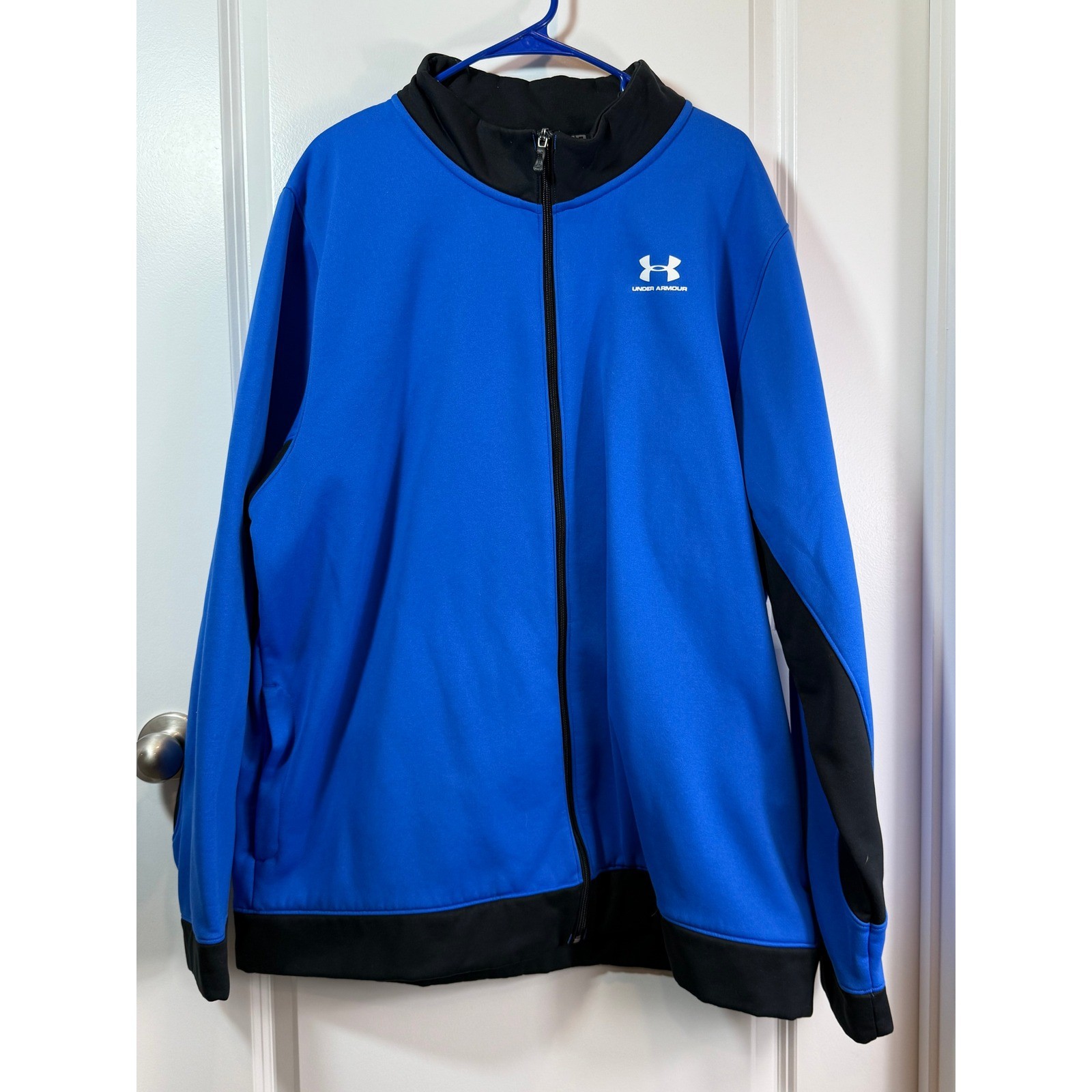 Under Armour Storm Mens Royal Blue Black Full Zip Track Jacket Mock Neck XL