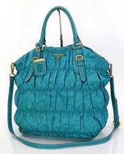 Autentica borsa a tracolla PRADA in nylon turchese a 2 vie borsa a mano #61694