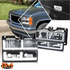 For 88-02 Chevy GMC C/K Suburban Tahoe Yukon F-Shape LED DRL Headlights Black