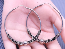 Vintage Sterling Silver Large Hoop Pierced Earrings