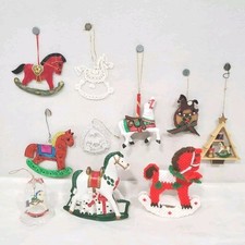 Rocking Horse Christmas Ornaments Lot of 10 Vintage Porcelain Metal Handcrafted