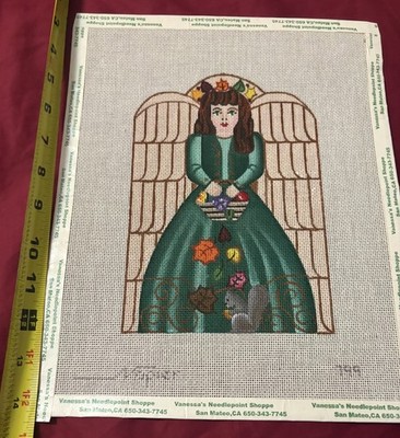 VTG Napier Hand Painted Needlepoint Canvas Angel Garden Fall Leaves Vanessa s