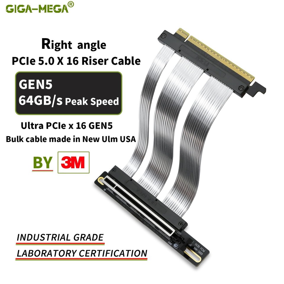 PCIe 5.0 X16 Riser Cable GPU Extension Cable GEN5 Vertical Mount for ...