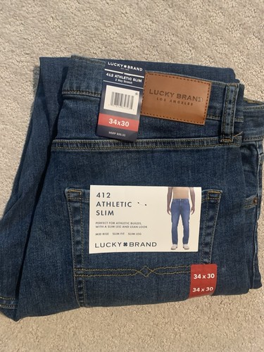 Pantalones de mezclilla elásticos 2 vías ajustados atléticos Lucky Brand para hombre 412 34x30 azul 34W x 30L - Imagen 13 de 17