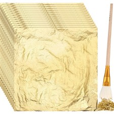 Gold Leaf Sheets 100 Pcs for Art Foil Paper Gilding Brush set Supply
