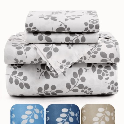 Microfiber 4 Piece Floral Bed Sheet Set Queen King Full Hotel Quality Sheets