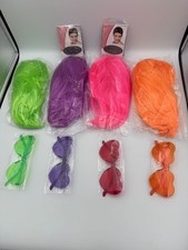 Neon Party Costume Set - 4 Bright Wigs with 2 Wig Caps  4 Heart Sunglasses