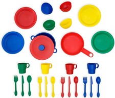 27Pc Kids Play Kitchen Cookware Set Plastic Dishes Utensils Pretend Toy Gift