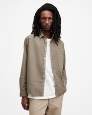Image of AllSaints Men's Brown Cotton Button-Up Shirt UK Size S Collared Long Sleeve