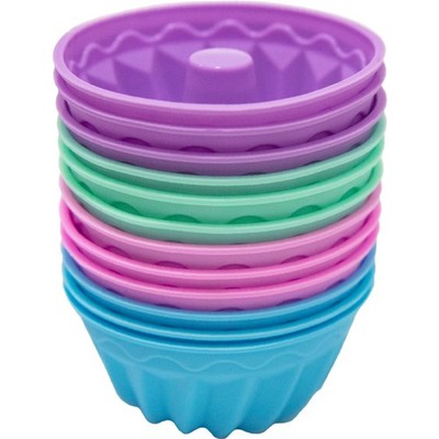 Mini Gugelhupf Silikon Backform Set, Ø 8 cm, Höhe 5 cm, Pink-12Set-L, 12er Pack