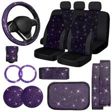 JUSEN 17PC Bling Car Seat Covers Set Diamond Rhinestone Crystal Auto Accessories