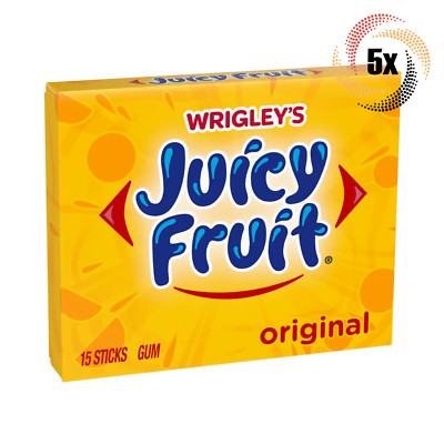5x Packs Wrigley's Juicy Fruit Flavor Natural Slim Pack Gum | 15 Sticks Each