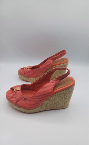 Sandali con zeppa da donna Tommy Hilfiger, numero 39, arancione/beige, peep toe, estivi espad - Foto 3 di 7