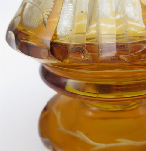 Czech Crystal Amber Floral Cut Glass Boheiman Vase or Bottle Missing Stopper - Picture 3 of 7