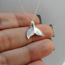 Whale Tail Necklace - 925 Sterling Silver - Pendant Whales Ocean Marine Sea 
