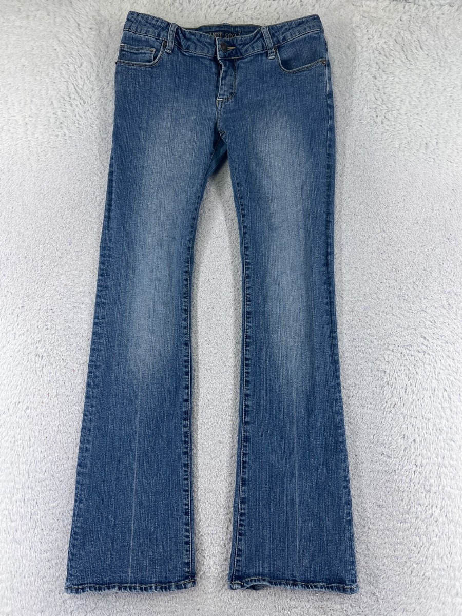 Wet Seal Pants Womens Blue Denim Jeans Flare Low Rise Embellished Cotton  28x31