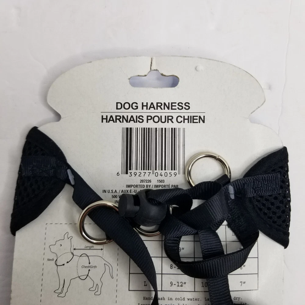 Dog Harness Black Mesh Size Large (9-12"Neck) (10-13" Girth) (7" Length) New