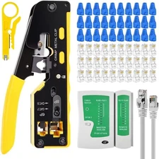 RJ45 Crimp Tool Kit Ethernet Pass through Crimper Network Cat5 Cat6 Cat7 Crimp