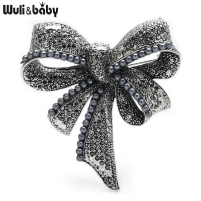 Vintage Schleife Broschen für Damen klassisch Strass Perlen Schleife Knoten Blumenteil
