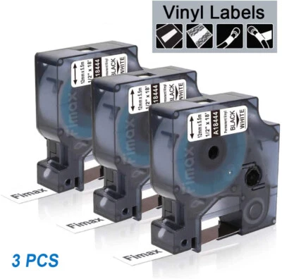 LABELIFE 3PK Compatible DYMO 18444 Industrial 1/2'' Permanent Vinyl Rhino Label Tape 5.5M