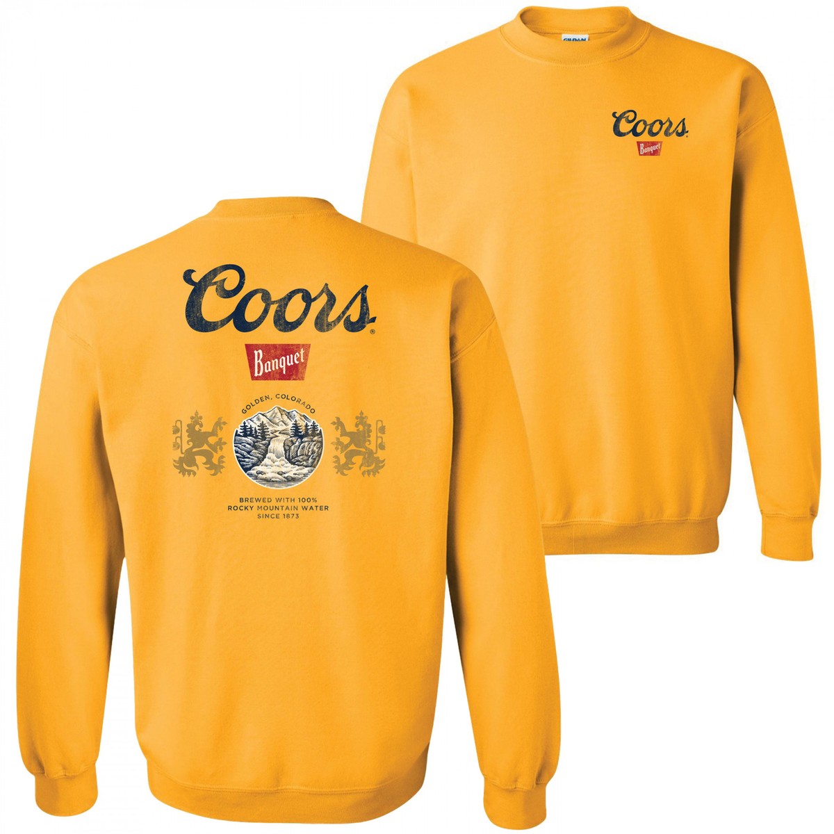 Coors Banquet Front and Back Print Crewneck Sweatshirt Gold | eBay
