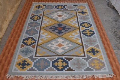 5x8 Geometric Reversible Kilim Oriental Area Rug Tribal Hand-Woven Wool Carpet