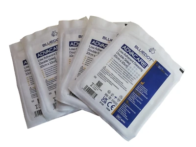 CREST MEDICAL DOUBLE SIDED LOW NON ADHERENT DRESSING PADS- 10CM X 10CM - X 5 PADS - WOUNDS