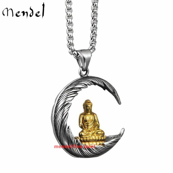 Alternate view of Mendel Mens Gold Plated Tibetan Buddhist Buddha Pendant Necklace