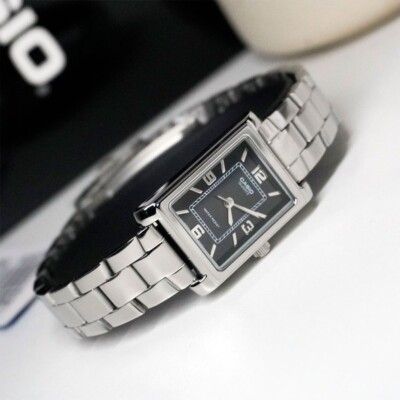 Casio LTP-1234DD-1A Schwarz Rechteck Analog Edelstahl Damen Lässig Uhr