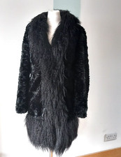 Biba Gold Hippie Chic Faux Fur Coat Jacket 10 Astrakhan Black Mongolian Collar