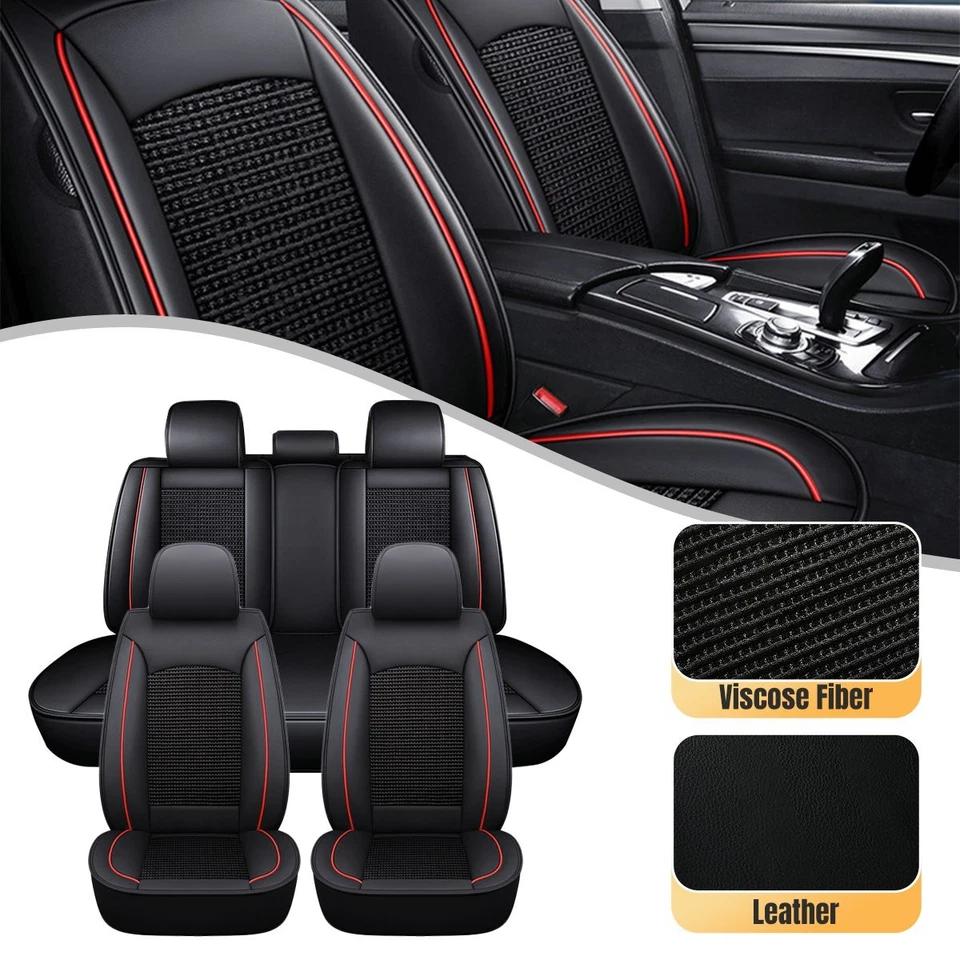 For Nissan Versa 2009-2025 Car Seat Cover Leather+Viscose Fiber 5-Seat Protector Foto 3 de 4