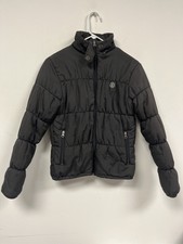 Element Skateboard Jacket Womens Size Small Black Puff Full Zip Flower Logo Y2k