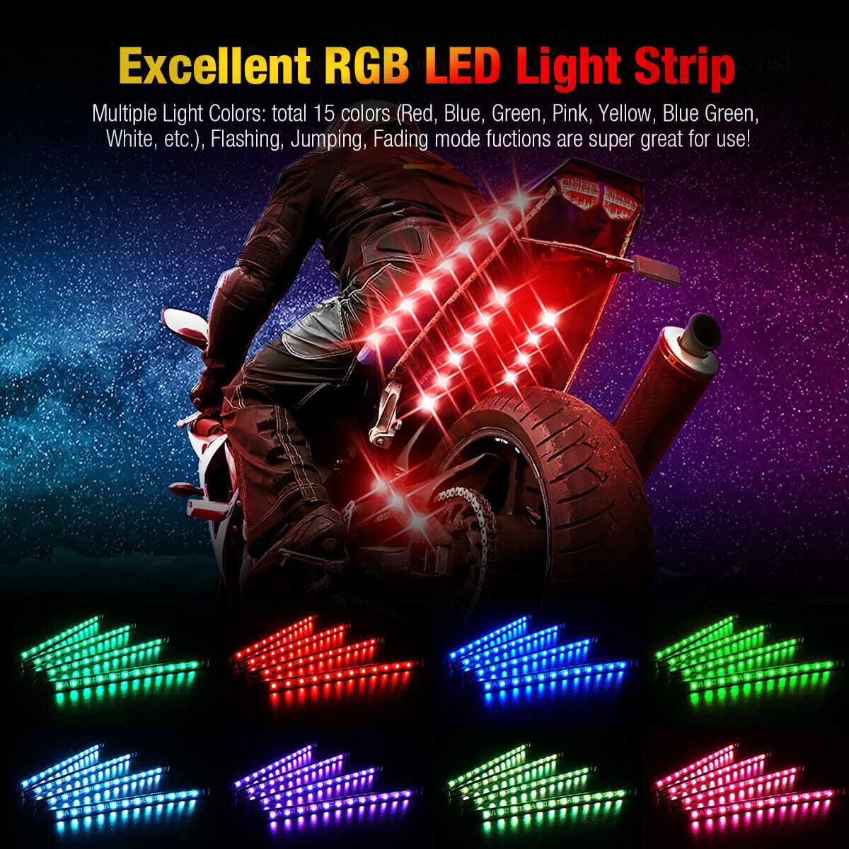 12PC RGB Motorcycle LED Under Light For Kawasaki Ninja ZX 6/10