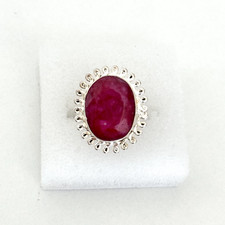 925 Sterling Silver Genuine Ruby Faceted Gemstone Band Ring Size 4.5