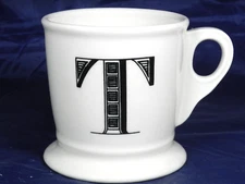 Anthropologie Monogram Letter T White Shaving Style Coffee Mug Cup Black Initial