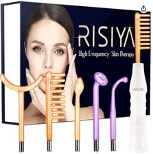 RISIYA Neon/Argon High Frequency Skin Therapy Wand/Tube - 5 Beauty Applicators