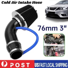 Car Cold Air Intake Filter 3'' Power Flow Hose Induction Pipe Kit Aluminum Black