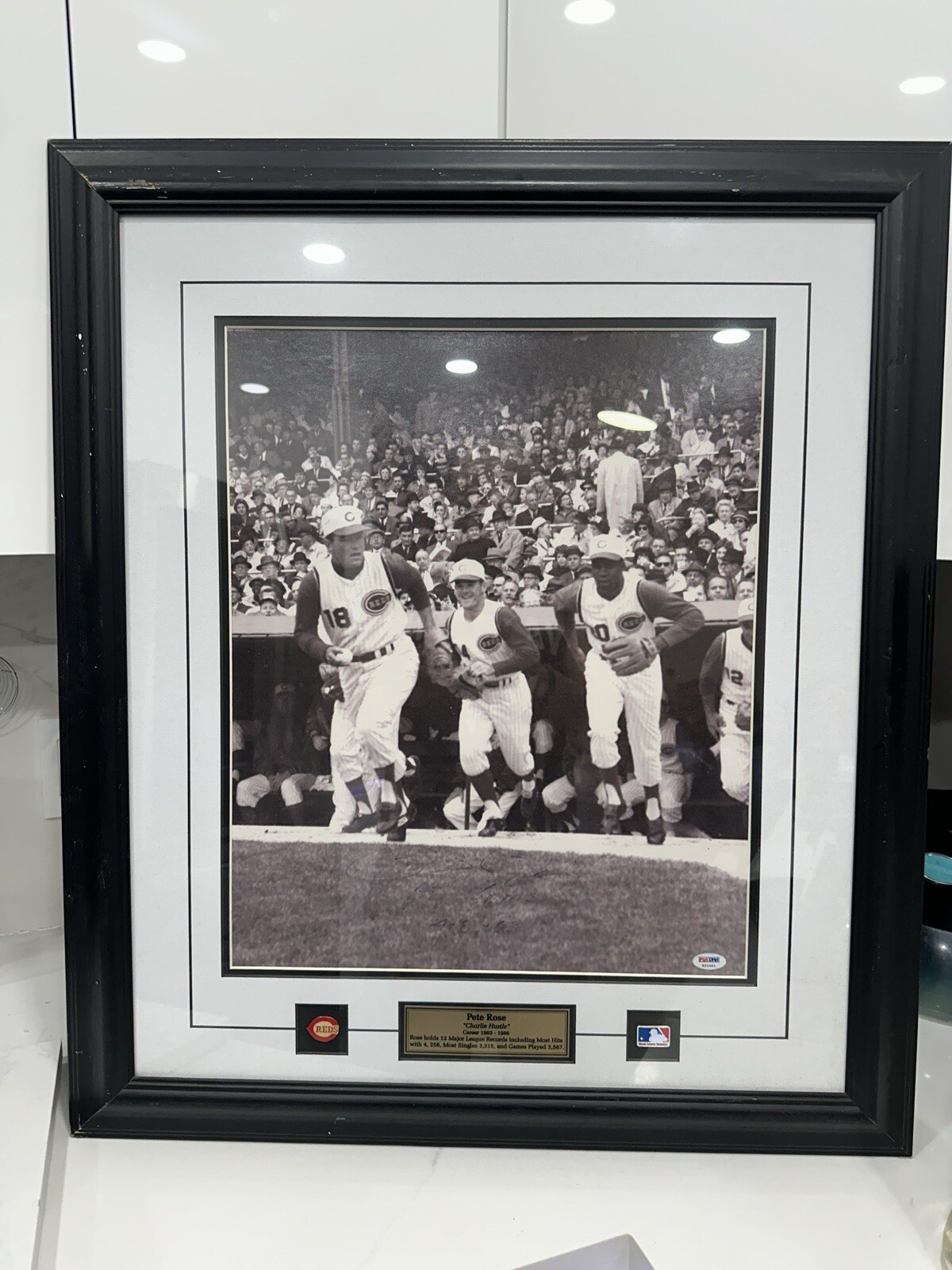 Pete Rose Autographed Signed 16x20 photo 1st Game 4-8-63 MLB Debut Reds Framed PSA 
