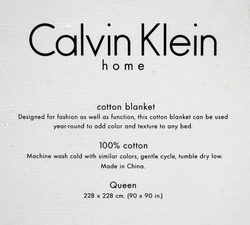 "Manta de algodón Calvin Klein blanca de lujo tamaño queen nueva 90x90"" sarga/espiga" Foto 2 de 3