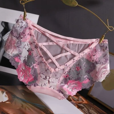 Floral Spitzen Mesh Slip Damen Französische Panty Träger Sexy Unterwäsche - Bild 1 von 4