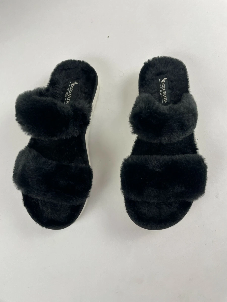 Koolaburra by UGG Sandals Women s Size 8 Black Fuzz On Faux Fur Slide