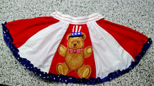 177 Square Dance Apron Skirt 4th of July Teddy Bear Applique Red White Blue