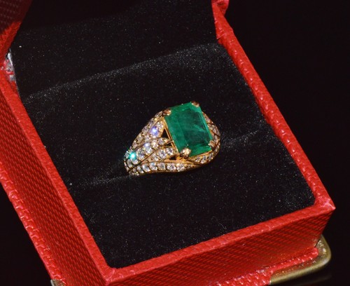 Zertifizierter natürlicher 3,89CTS VS F Diamant Smaragd 18K massiver Gold Vintage Ring - Bild 14 von 17