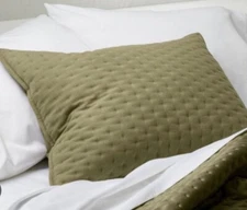 ONE Casaluna Moss Green Cashmere Blend Euro Pillow Sham Quilted NEW