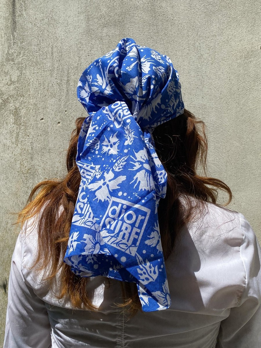Womens CHRISTIAN DIOR Scarf Surf Logo Blue White Surf Chick | eBay