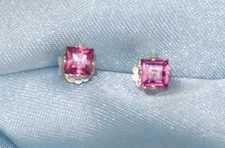 4.0MM SQUARE RASPBERRY PINK AFRICA RHODOLITE GARNET .925 STERLING STUDS 