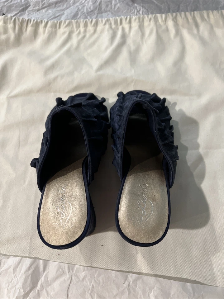 Liendo Seychelles Ronda Cuñas Zapatos Azul Gamuza Volantes Anthropologie Dedos Abiertos 8 Foto 2 de 4