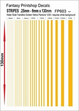 STRIPES WATER SLIDE TRANSFERS YELLOW  .25mm - 9mm  DECALS FP603 DECALS MODEL KIT